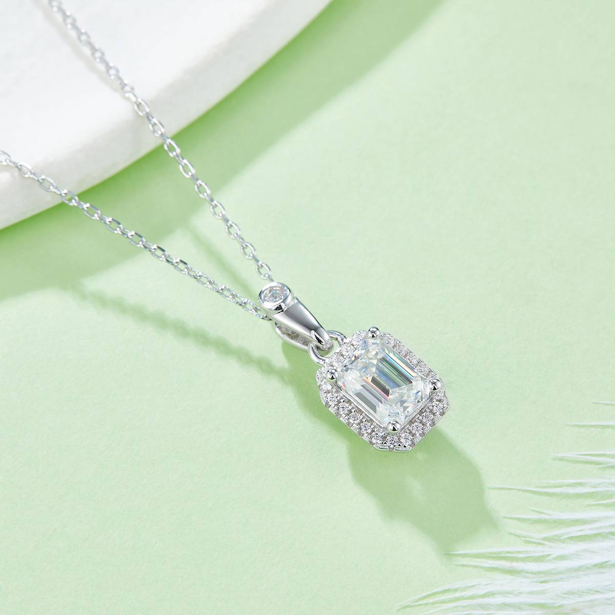 Light luxury rectangular S925 silver plated platinum Moissanite diamond pendant earring set
